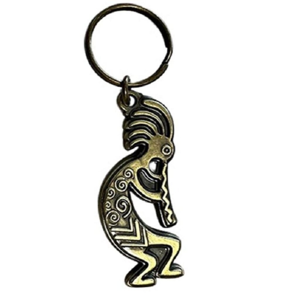 Kokopelli Key Ring Chain Brass Tone 2.75" x 1" Engraved Tribal Keychain Gift NIP - Picture 1 of 1